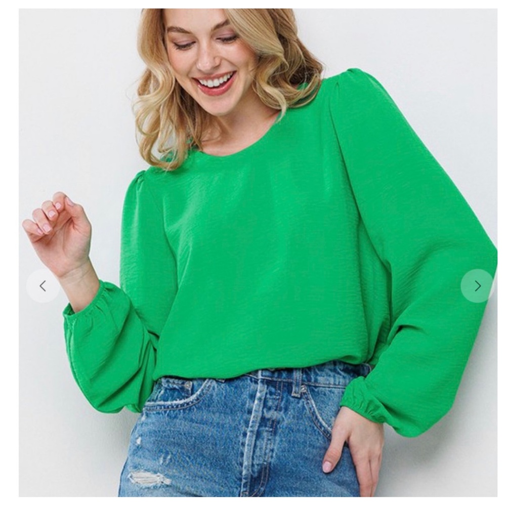 Boho Balloon Long Sleeve Solid Blouse - Picture 2 of 4
